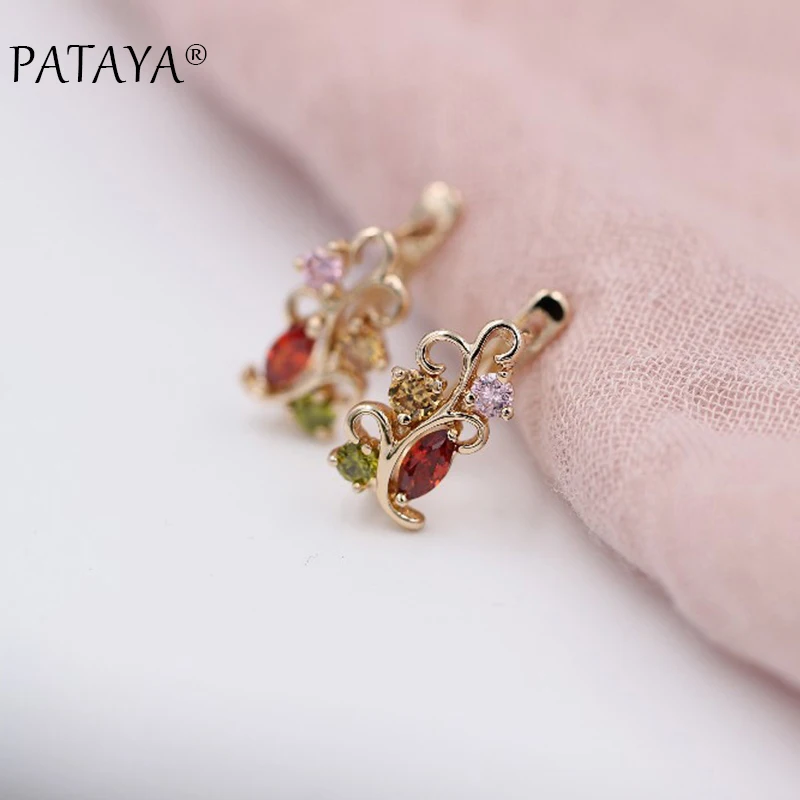 PATAYA,, новые необычные серьги в виде цветка, 585, розовое золото, красивые разноцветные кубические циркониевые серьги, свадебные ювелирные изделия для невесты