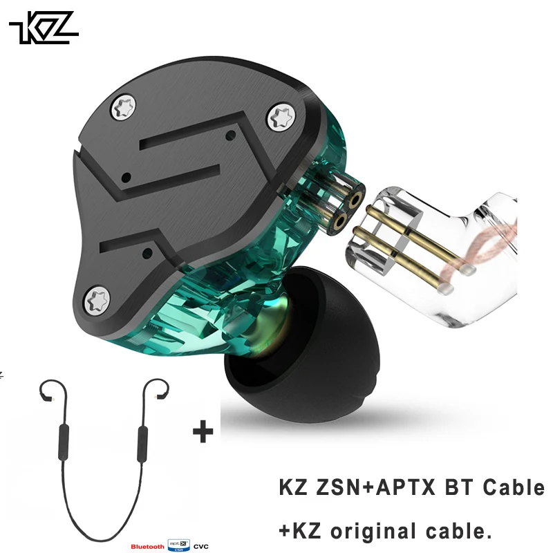 

KZ ZSN Cyan color No microphone In-ear earphone with aptx bluetooth cable 2 pin 3.5mm bluetooth earphone VS KZ ZS10 ZST ZS7