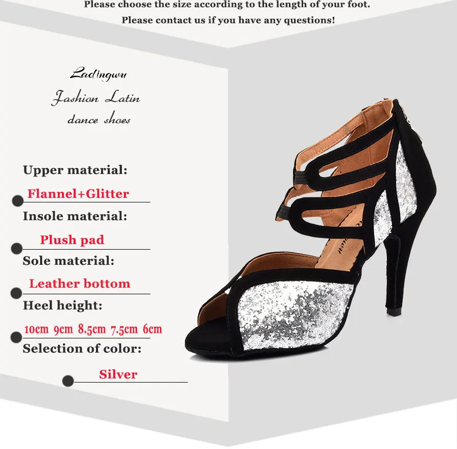 Ladingwu/Римские сапоги; обувь для латинских танцев; кожаная подошва для девочек; US3.5-12; цвет белый, черный; блестящая замшевая обувь для латинских танцев; женская обувь