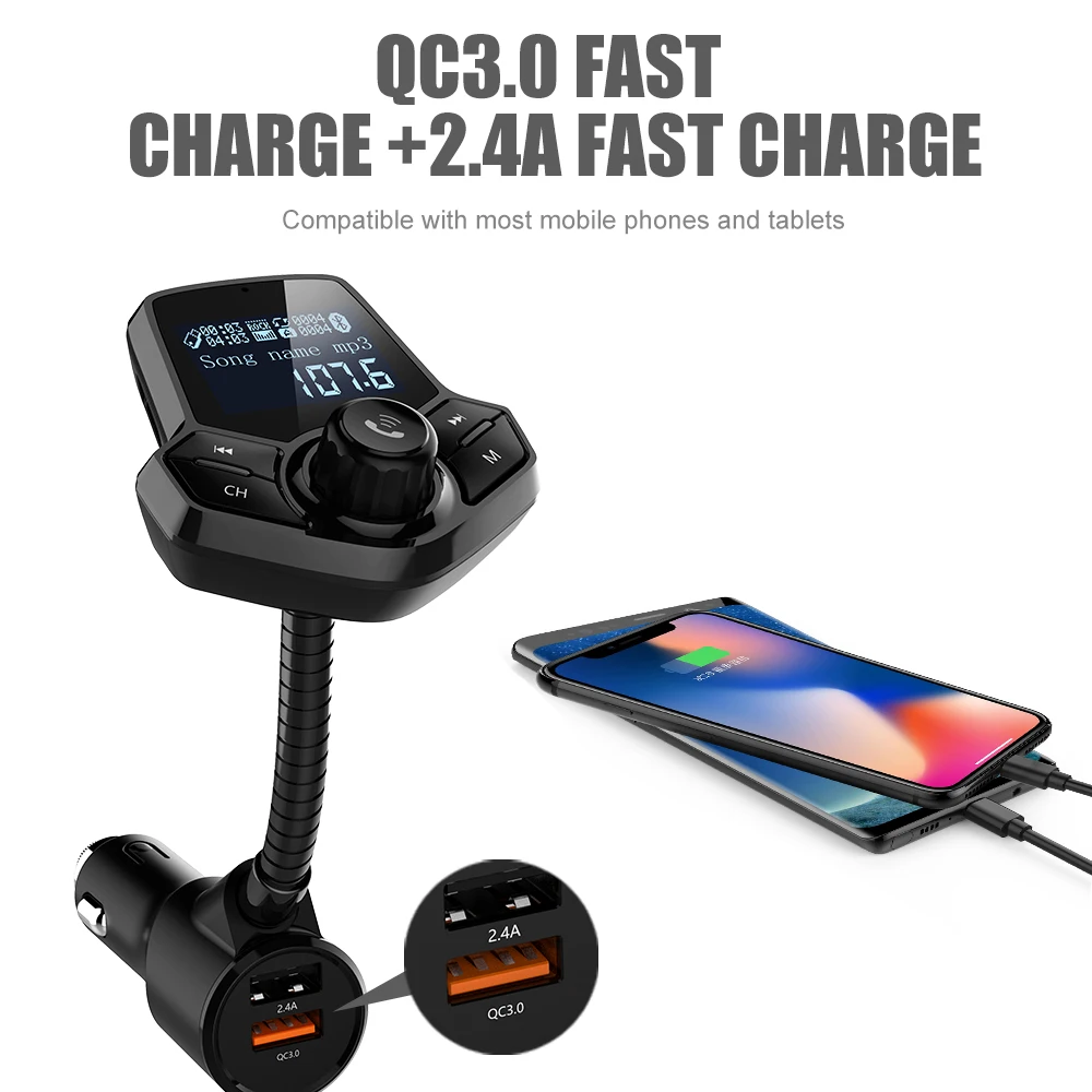 QC 3,0 fm-передатчик двойной USB стерео Смарт Bluetooth автомобильный комплект MP3