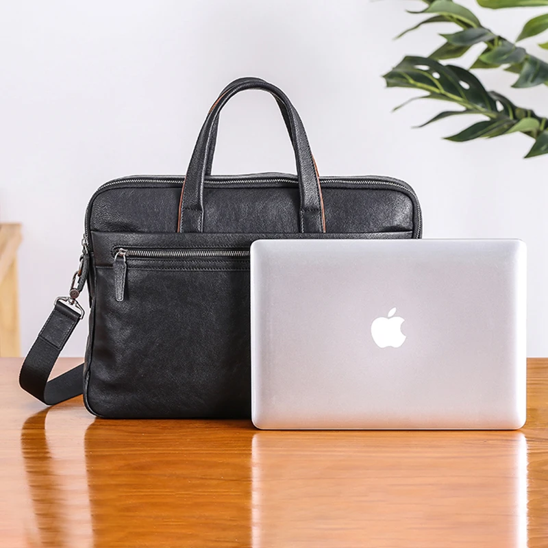 AETOO Men's handbag leather business casual single shoulder bag large capacity head layer cowhide computer Briefcase