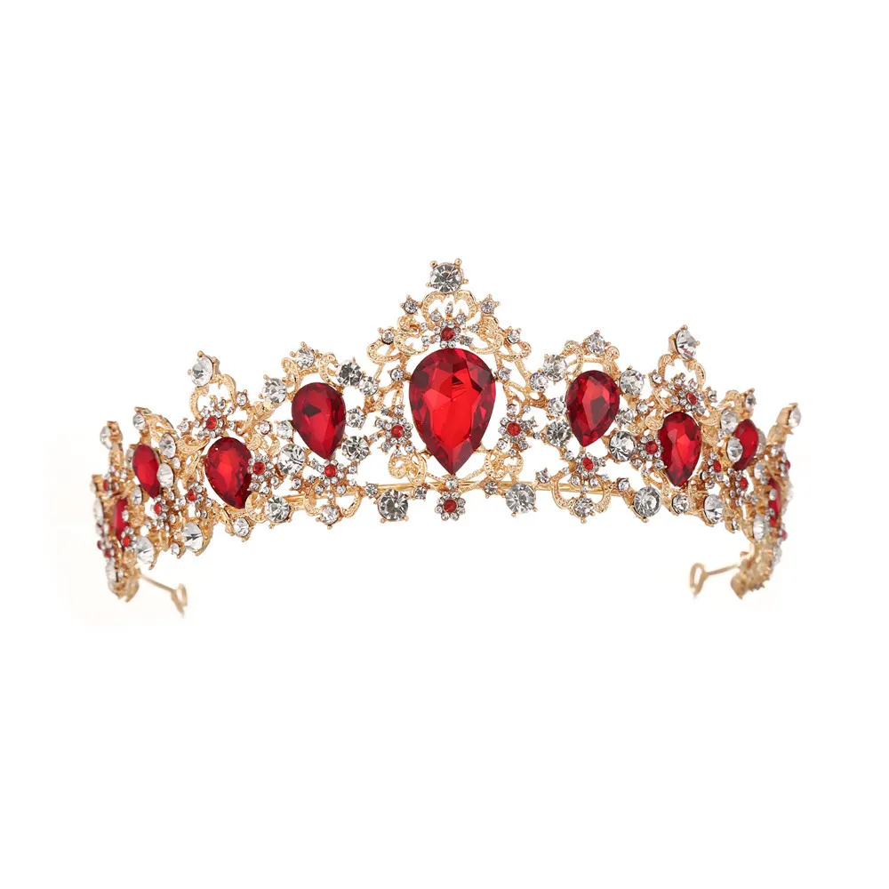 Buy Baroque Crown Gold Red Crystal Bridal Tiaras Crown Vintage Hair Accessories