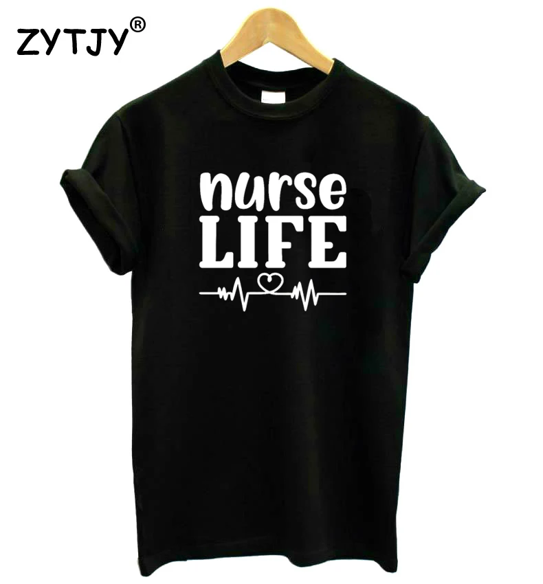 Женская футболка для медсестры, жизни, сердцебиения, смешные изделия из хлопка, футболка для девушек, Yong, топ, футболка высокого качества, Прямая поставка, S-471 - Цвет: Черный