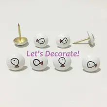 100 шт. белый Цвет печатных с ручной рисунок черный рыбы декоративные Гвозди, обивка Обивочные гвозди, большой палец Обивочные гвозди, плита Гвозди, аксессуар