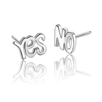 

Hot Fashion Unique Simple Yes Or No Letter Stud Earrings For Women Men Silver Metal Small Earrings Female Jewelry Party Gifts