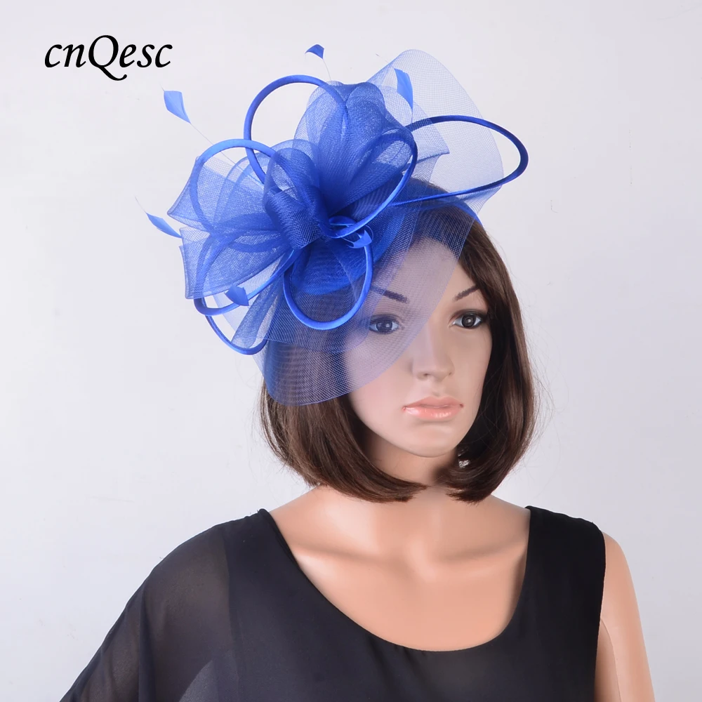 

Royal blue Sinamay party Hat crin Fascinator with feathers and satin loops for Kentucky Derby,wedding,church,races,QF124