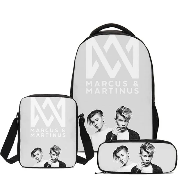 

3pcs Bag Set Marcus And Martinus Design Kids Backpack Shoulder Bag Bagpack Mochila Mujer Bolsa Escolar necessarie sac main femme