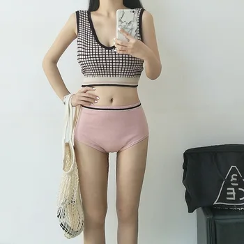 

For Women's Push-Up Swimsuit Woman Bikini Slim A Full Women Vintage Korean Retro Sexy Neck Split Knitted Print Polyester Sierra