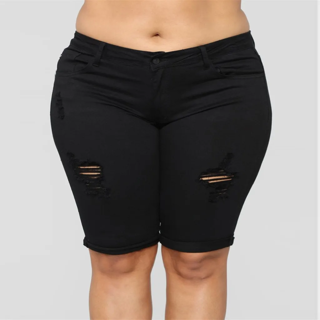 

Elastic ripped jeans shorts for women Plus Loose denim jeans womens Denim Medium Cut Pant Jeans vaqueros mujer#G9