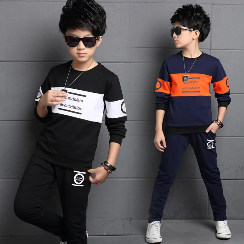 

Hot Sale Teenager Spring Autumn Sports Clothes Set Fashion O-Neck Letter T-Shirt+Pants 2pcs Children Boys Tracksuit