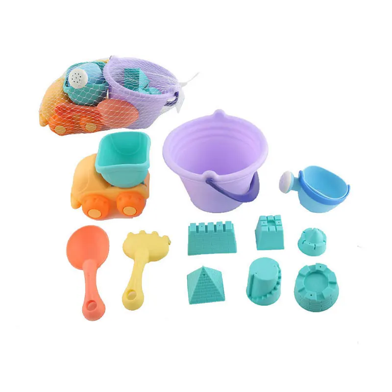 YunNasi 11 pièces jouets de plage d'été pour enfants colle souple bac à sable Dune outil seau pelle arrosoir pelle eau jouets sable moules (lot de 11)