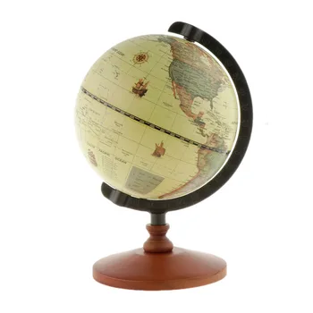

12cm Useful Rotating Globe Display Vintage Domestic Store Desk Counter Decoration Wood Globe Jewelry Source World Map Display