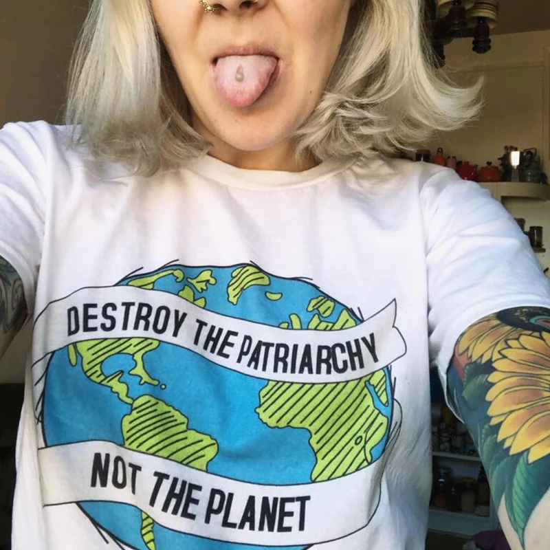 

Destroy The Patriarchy Not The Planet Women's T-Shirt Retro Feminist Harajuku Shirt Vintage Resist Hipster Oversize Ladies Tee