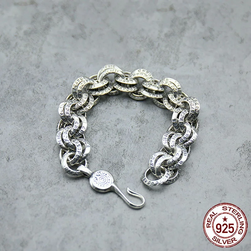 

100% S925 Sterling Silver Bracelet Personality Fashion Style Punk Style Domineering Circle Lettering Style Gift for Lover hot
