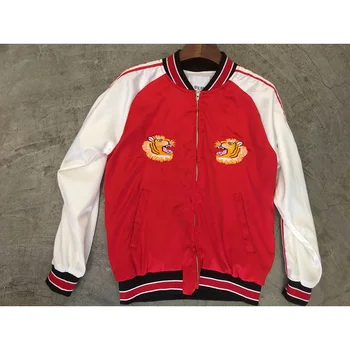 

Tiger Embroidery Red Cotton Thin Jacket Men Coats Man Baseball Hiphop Long Sleeve Stand Collar Jackets