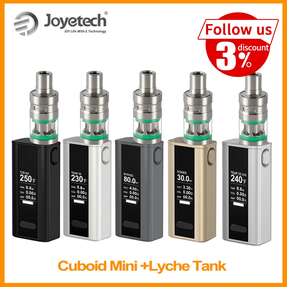 

Russian Warehouse Original Joyetech Cuboid Mini Battery with Lyche Tank or (RBA Head) Full Kit 80W 2400mAh Built in Vape E-Cig