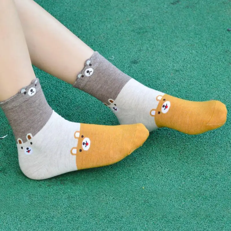 DOUDOULU, Мультяшные носки с животными, женские милые носки с кошками, хлопковые носки для пола# ZH - Цвет: Yellow