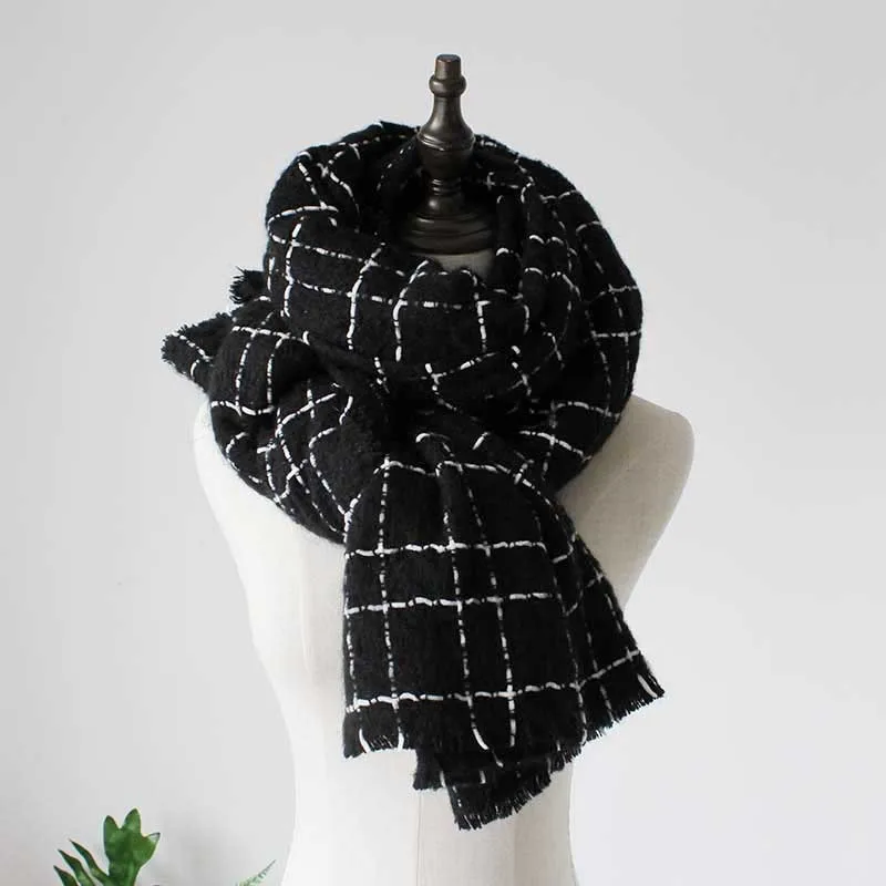 Кашемировые шарфы для женщин, черно-белый клетчатый шарф-пончо и накидки, шаль Bufanda Mujer, плед для женщин, накидка из пашмины