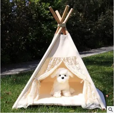 2017 New Creative White Tents For Dog Pet Portable Foldable Cute Wooden Dogs Pet Tent Tents For Kitten Cat Small Dog Puppy Decor