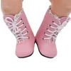 43 cm baby dolls shoes new born stylish pink boot lace-up shoes PU Baby toys fit American 18 inch Girls doll g56