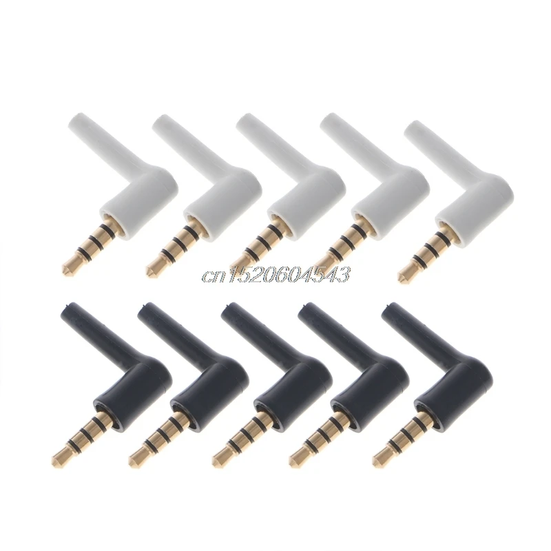 

10 Pcs Gold 4 Pole 3.5mm 90 Degree Male Stereo Headphone Mini Jack Plug Audio R07 Drop ship