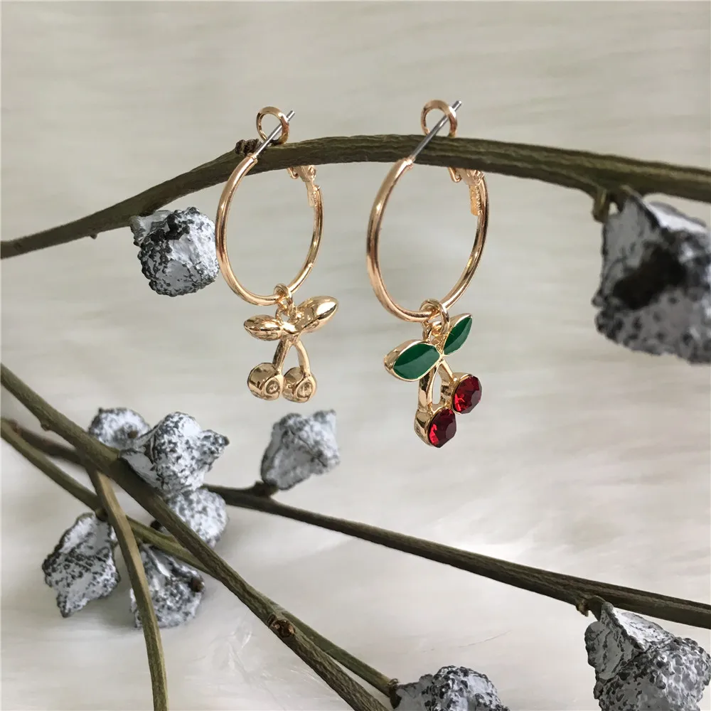 Стильные серьги с покрытием золотого цвета красочные вишня очаровательные серьги-кольца для женщин девушки