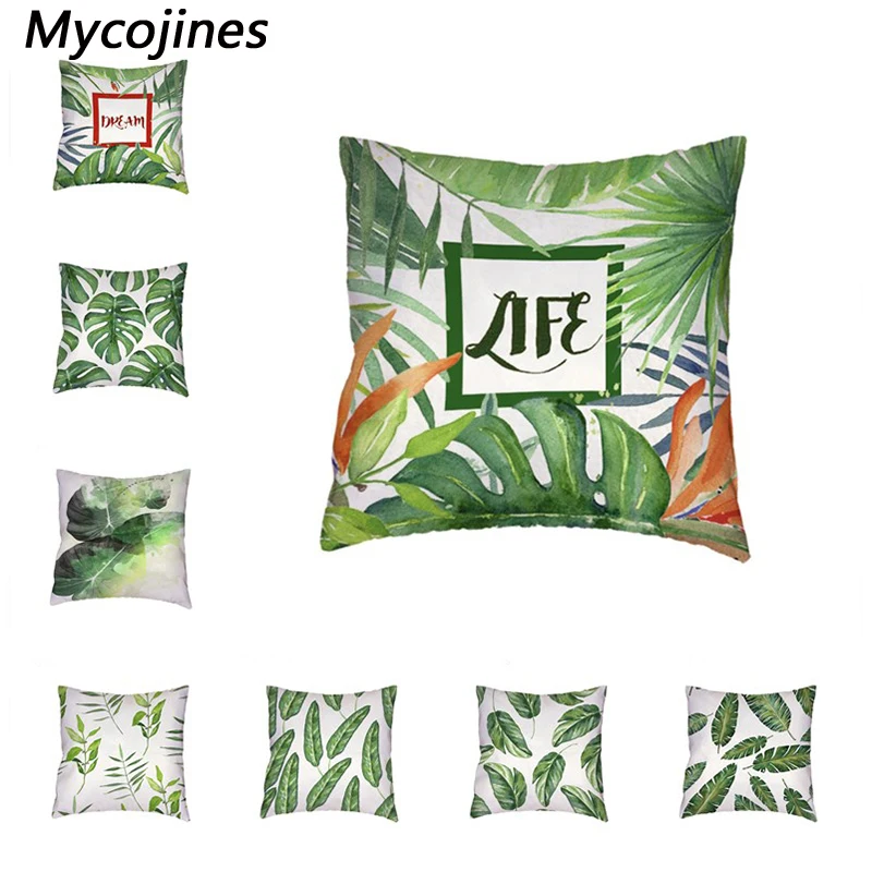 

Tropical Plant Cushion Cover Polyester Peach Skin Material Palm Tree Monstera Cactus Printed Car Seat Home Decoration Pillowcase