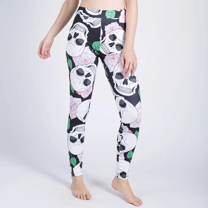 

2018 Printed Fitness Leggings New Pattern Number Printing Human Skeleton Head Lift The Hips Elastic Force High Hit Woman