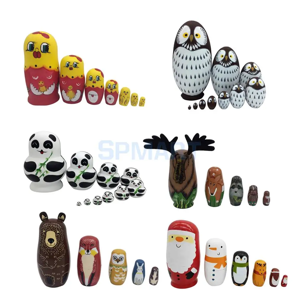 Wooden Animal/Women Russian Nesting Doll Kit Babushka Matryoshka Toy 5,6,7,10PCS 