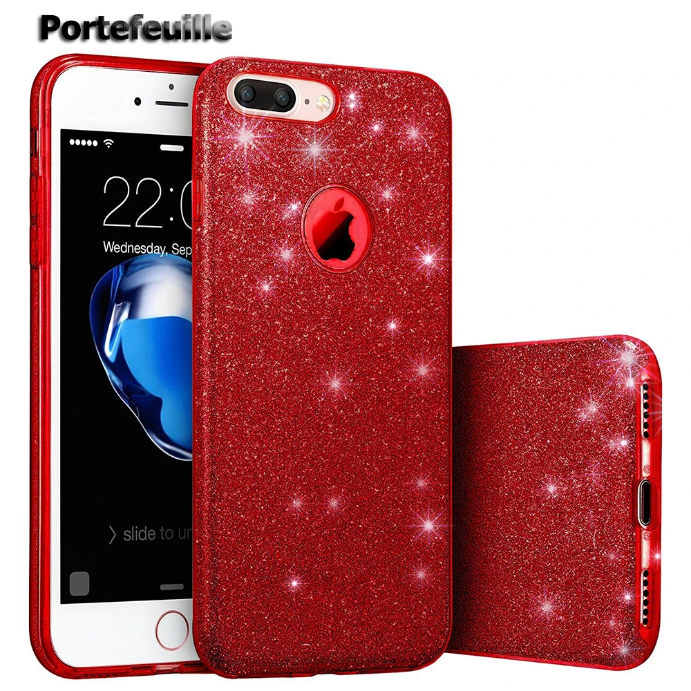 Блестящий Защитный чехол Portefeuille для iPhone 7 Plus блестящий телефона 8 6 S X