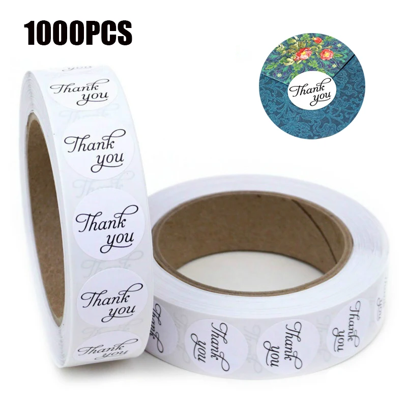 

1000PCS Round 1inch Heart Shape Kraft Paper Adhesive Label Thank You Sticker Seal Labels for Wedding Decoration Craft Stickers