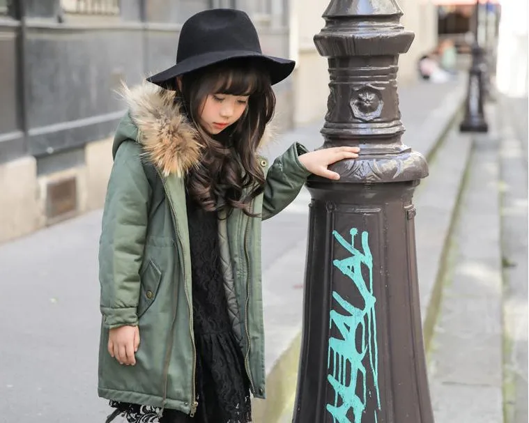 2018 мода зима девушки хлопка windcoat с меховым воротником шерстяное пальто Детская куртка высокого качества детская куртка с капюшоном 17n1120