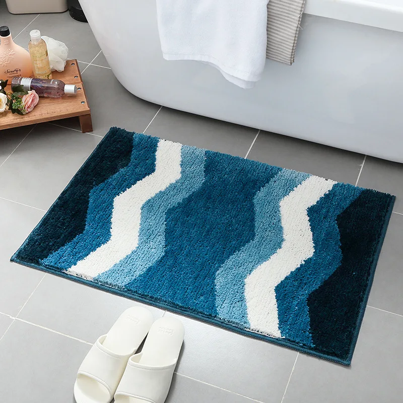 

Flocking Striped Bath Mat Super Soft Microfiber Bathroom Carpet TPR Non-slip Absorbent Bath Rug Into The Door Dust Floor Mat