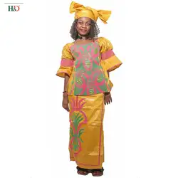 H & D (Бесплатная доставка) Африканская Базен платье для женщин вышитые хлопчатобумажные топы Юбки летние модели m2287