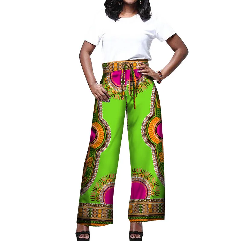 Африканские брюки для женщин 2019 принт Сплит Повседневная средняя талия молния Базен Riche 100% хлопок брюки длина пола брюки