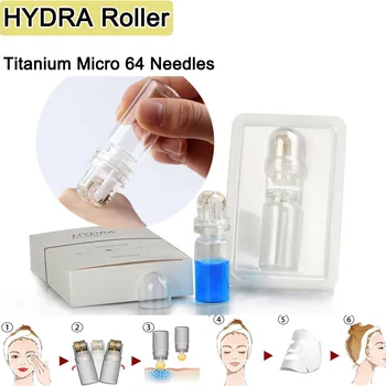 

Free Shipping Hydra Roller 64 Titanium needle Gold Tips MezoRoller Bottle for Hyaluronic Acid Skin care Essence New Derma roller