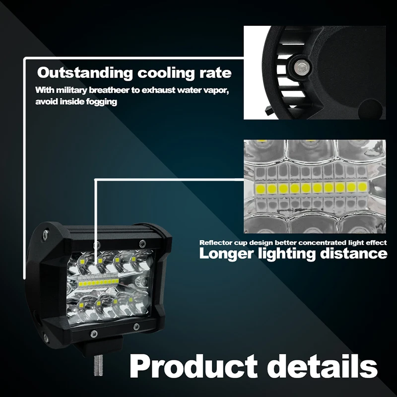 Luz de Trabalho do Carro Moto Telhado Tira Holofotes Faróis 12v 60w 120 180 240 300 Auxiliar Lâmpada Farol Acessórios Led Luz 11 Barra de luzLuz de trabalho