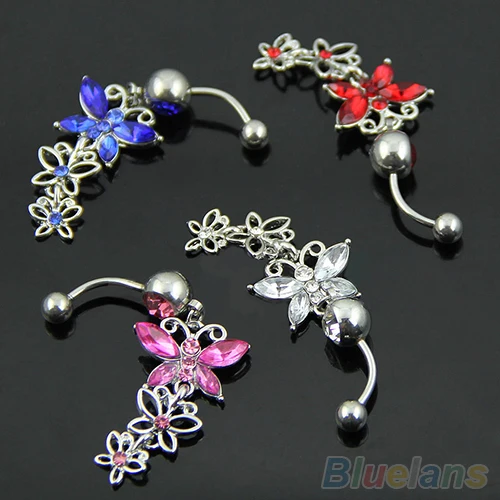 

Three butterflies Pendant Ball Button Barbell Bar Belly Navel Ring Body Piercing 1O2D