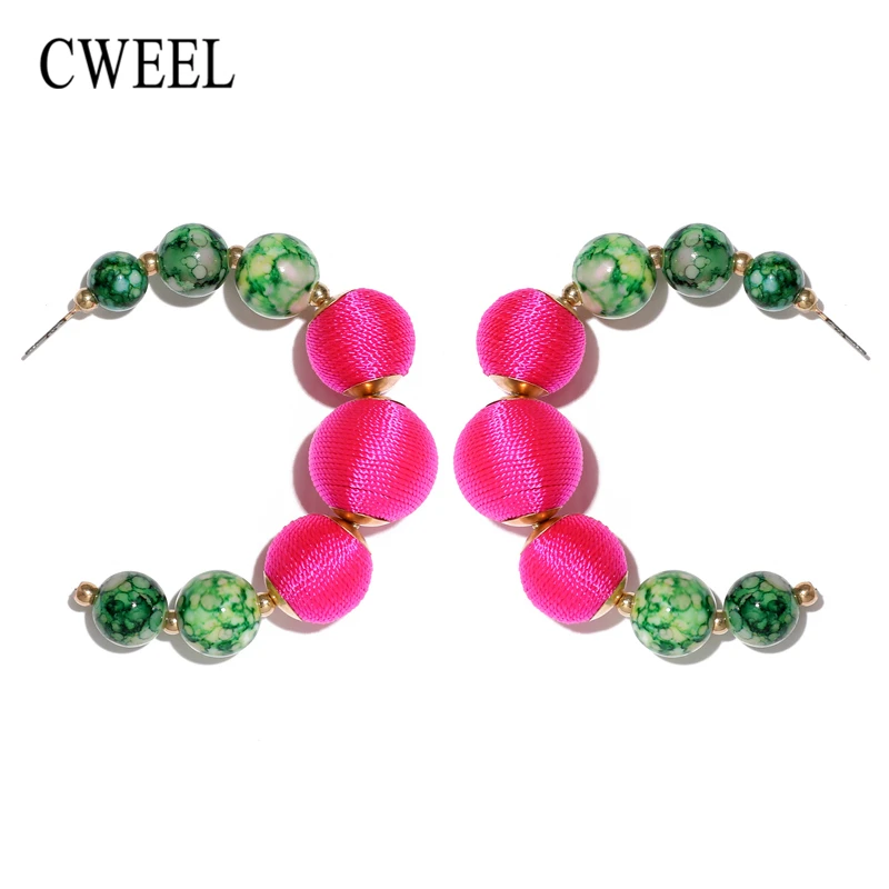 

CWEEL Boho Big Drop Earrings For Women Statement Earings Fashion Jewelry Big Colorful Round Party Wedding Beaded Earring