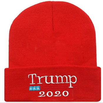 

Fluffy Winter Apparel Spring Embroidered Men Women Elastic Outdoor Knitted Hat Letter Acrylic Warm Beanie Cap For Trump 2020