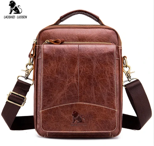 LAOSHIZI men's Genuine Leather Shoulder Messenger Bag male Small Flap ...