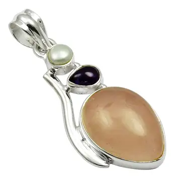 

Lovegem Genuine Rose Quartz + Pearl + Amethyst 925 Sterling Silver , 47.4 mm, AP4421