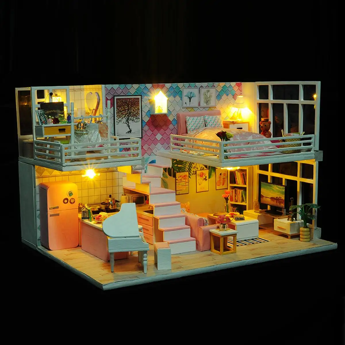 

Wooden LED Lighting DIY Doll House Furniture Kit 3D Miniature Dollhouse Handmade Toys for Children Birthday Gift for Girl