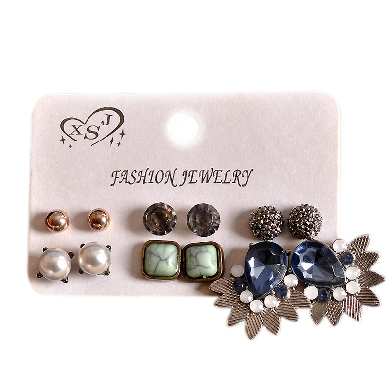 

2018 hot fashion women's jewelry wholesale girls birthday party pearl earrings black mixed suit 6 pairs /set earrings gift