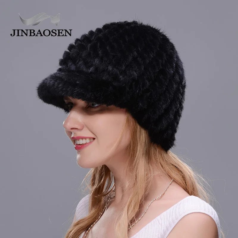 JINBAOSEN, шапки из натурального меха норки для женщин, зимняя Толстая теплая шапка, вязаная шапка из меха норки, помпоны, шапочки с помпонами из меха лисы, бренд