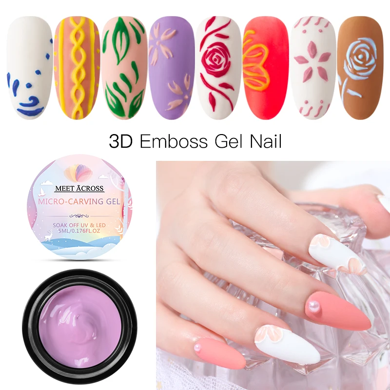 

MEET ACROSS 3D Emboss Carving Painting Gel 5ml Micro-carving Nail UV LED Gel Lacquer Soak Off Nail Art Gel Polish Varnish