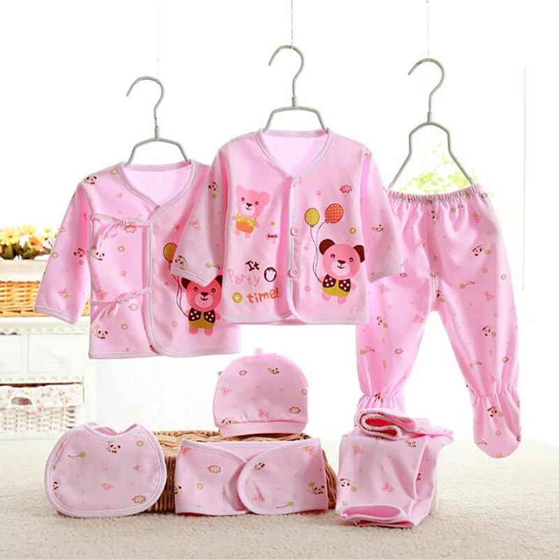 

Newborn cotton suits 7pcs/set clothes baby Print cartoon Infant set 0-3 months underwear suit tops shirt pants bibs