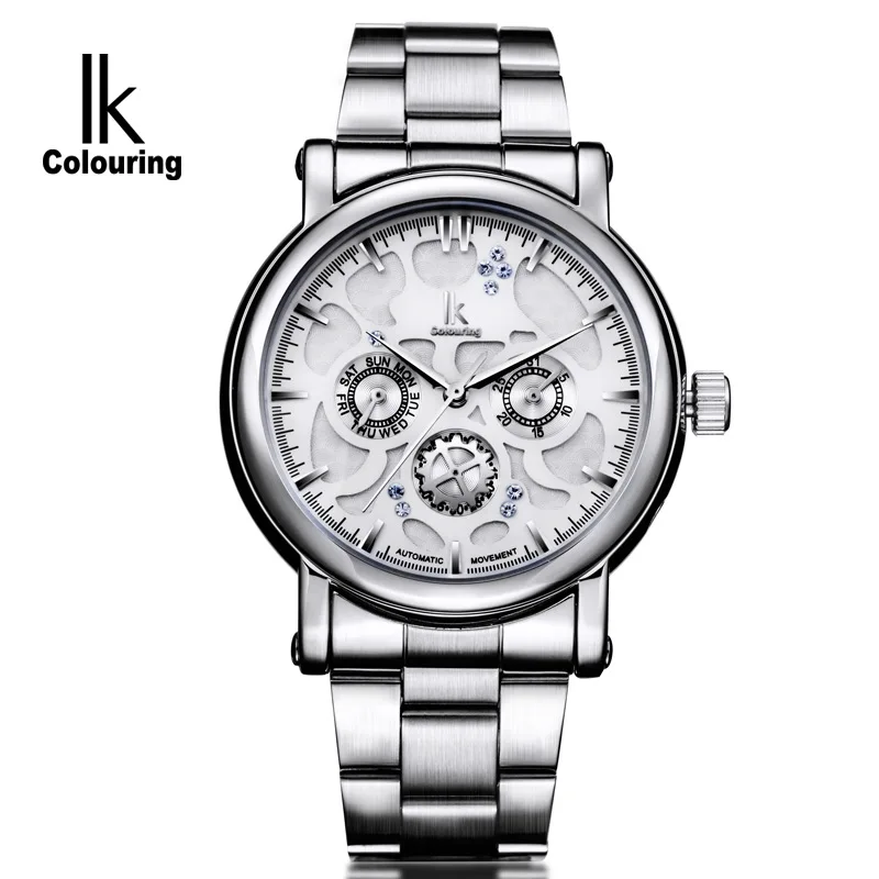 

Original IKcolouring business men women clocks automatic mechanical loves wrist watches silver black stainless steel waterproof