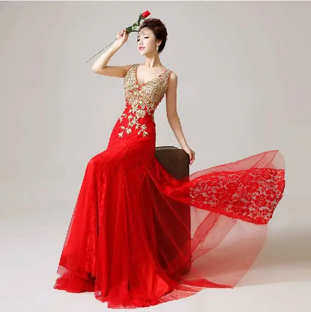 In Stock Long Lace Tulle Peacock Pattern Beads Mermaid Bridesmaid