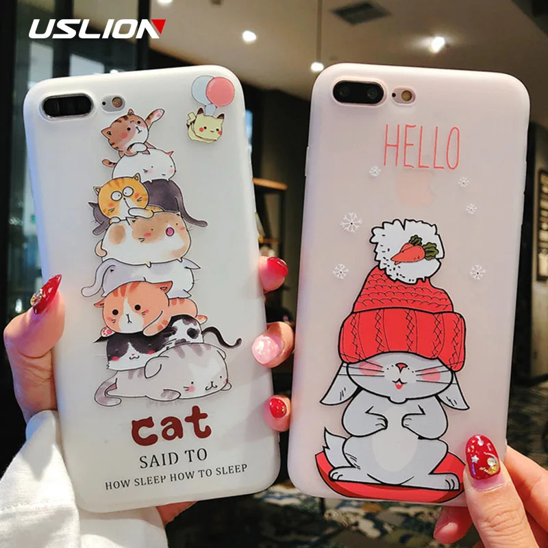 

USLION 3D Relief Cartoon Case For iPhone XR XS MAX X 8 Plus Elephant Rabbit Soft Silicone Cover For iPhone 7 8 6 6s Plus Cases